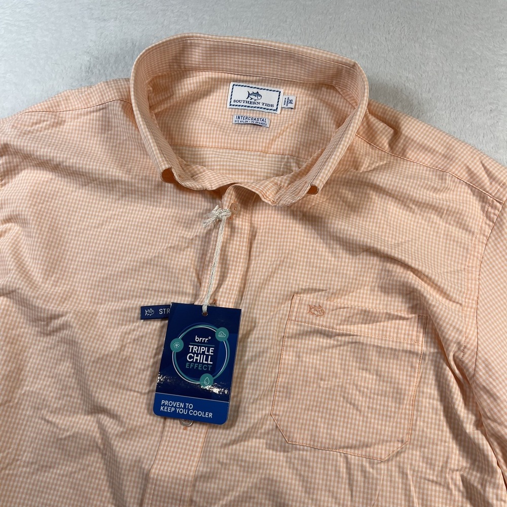 Southern Tide Shirt Mens XL Orange Check Long Sleeve Intercoastal Stretch Brrr